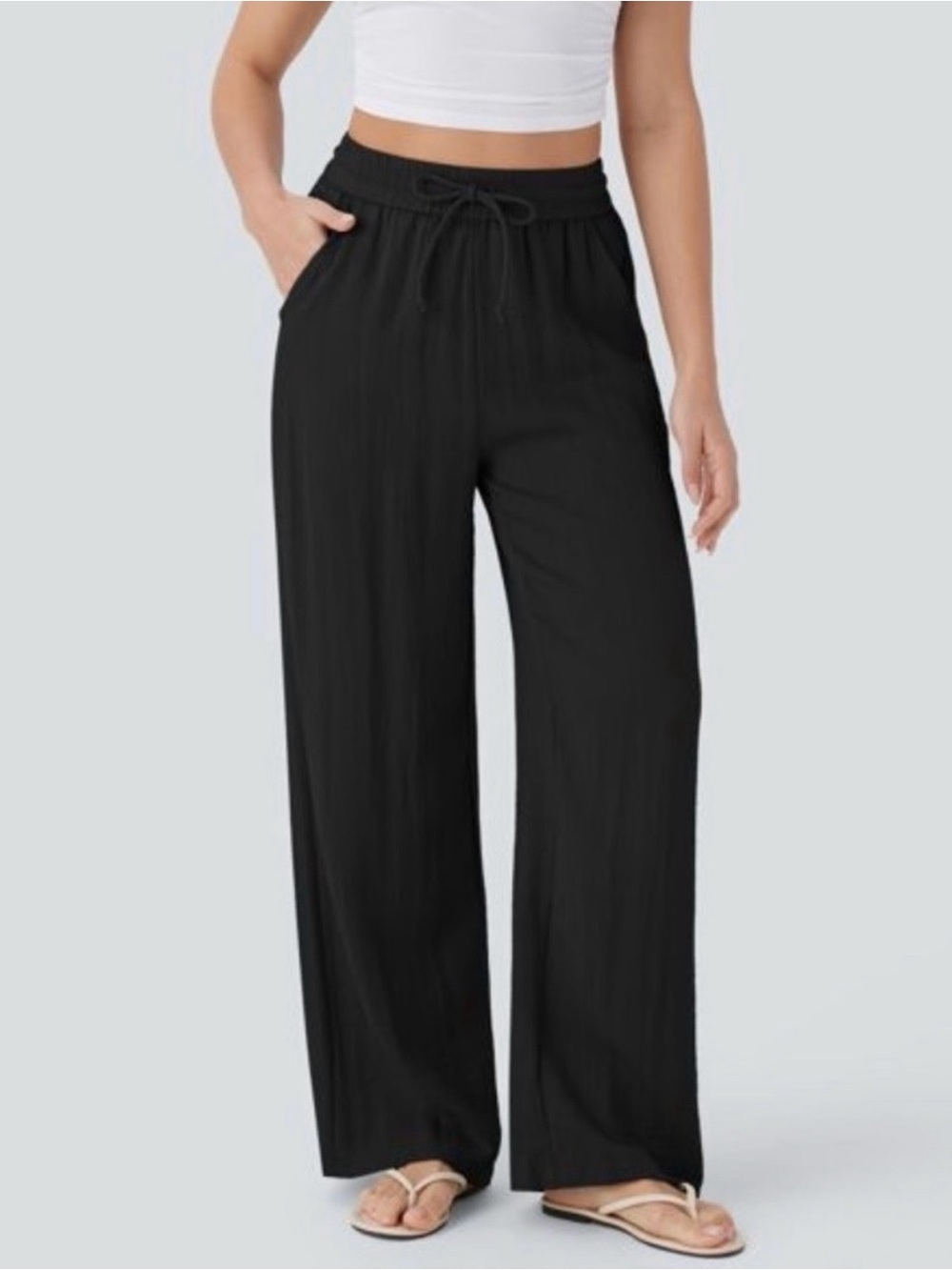HALARA Black (S/Tall) Wide Leg Drawstring Pants with Pockets